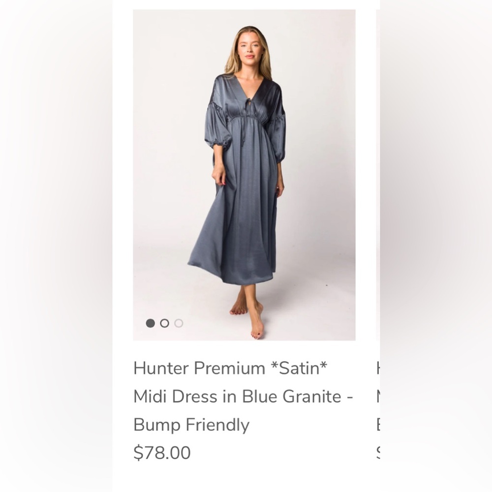 Worth Collective - Hunter Premium Satin Midi Dress Blue Granite - Bump Friendly